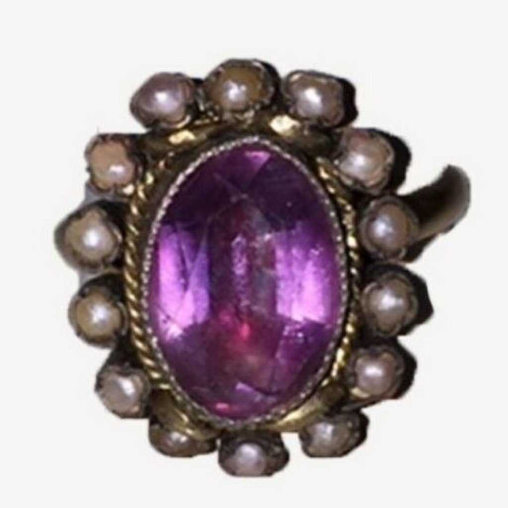 Georgian Amethyst 14 Kt Gold Sterling Sea Pearl Ring
